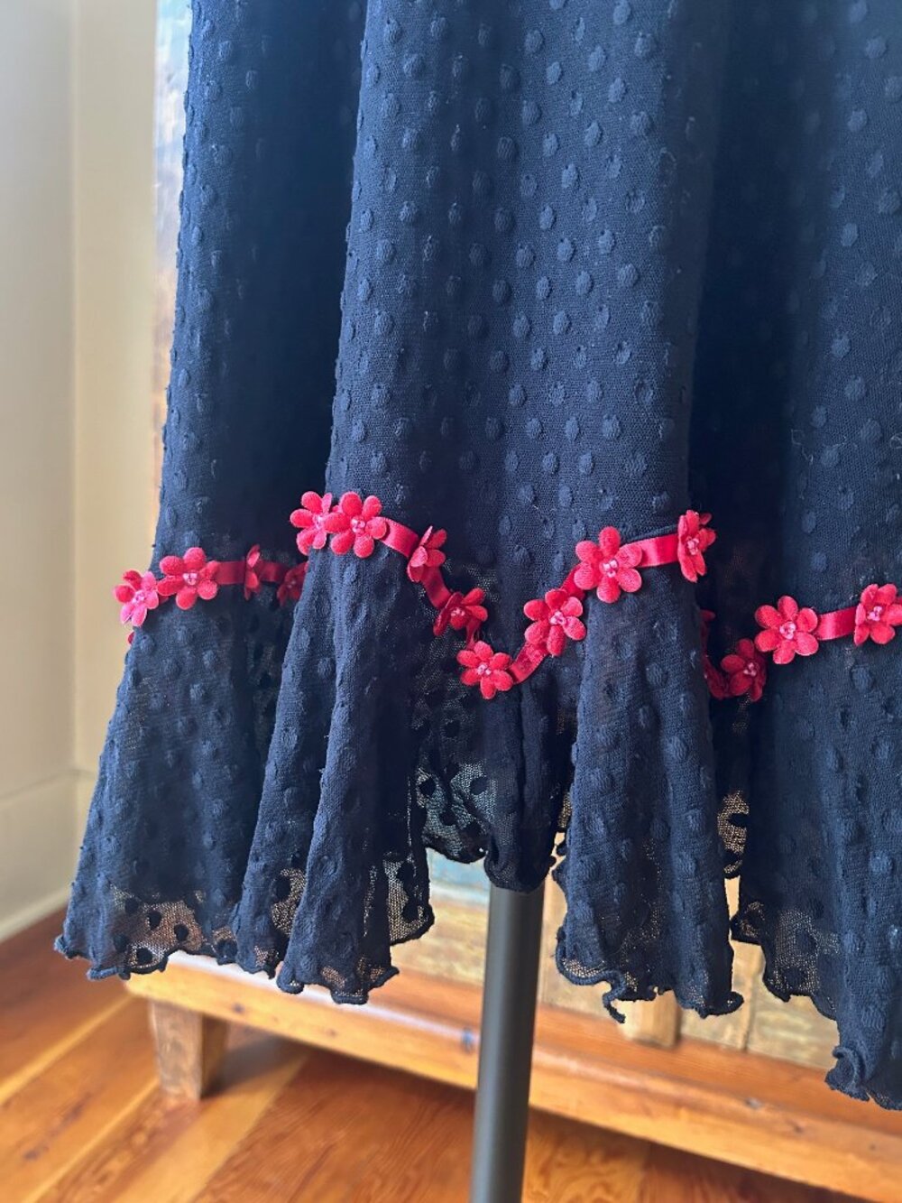 Vintage Betsey Johnson New York Swiss Dot Red Flowers Skirt - Picture 4 of 10